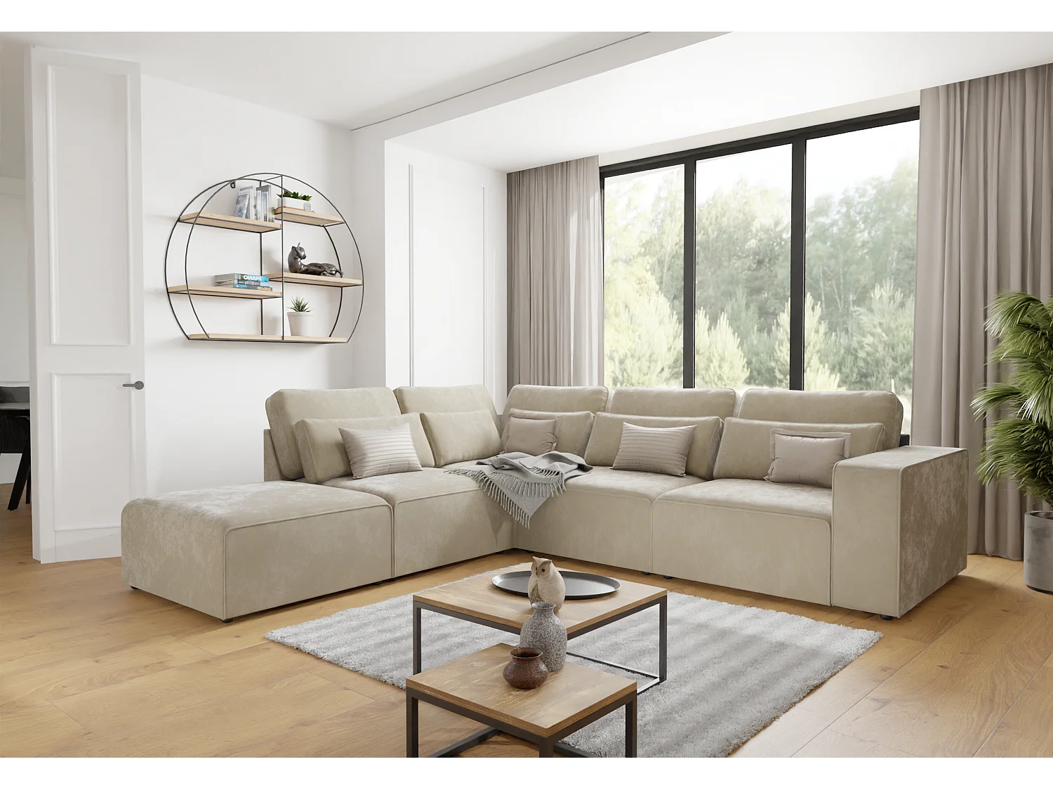 Dagmar Modulare Ecksofa in Samt-Stoff mit Rücken und Lendenkissen