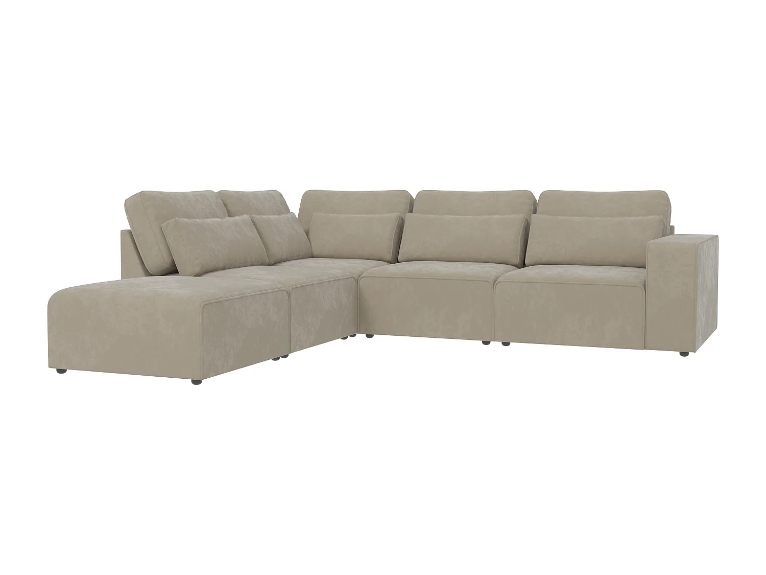 Canapé d’angle modulaire en velours avec coussins de dossier et lombaires Dagmar