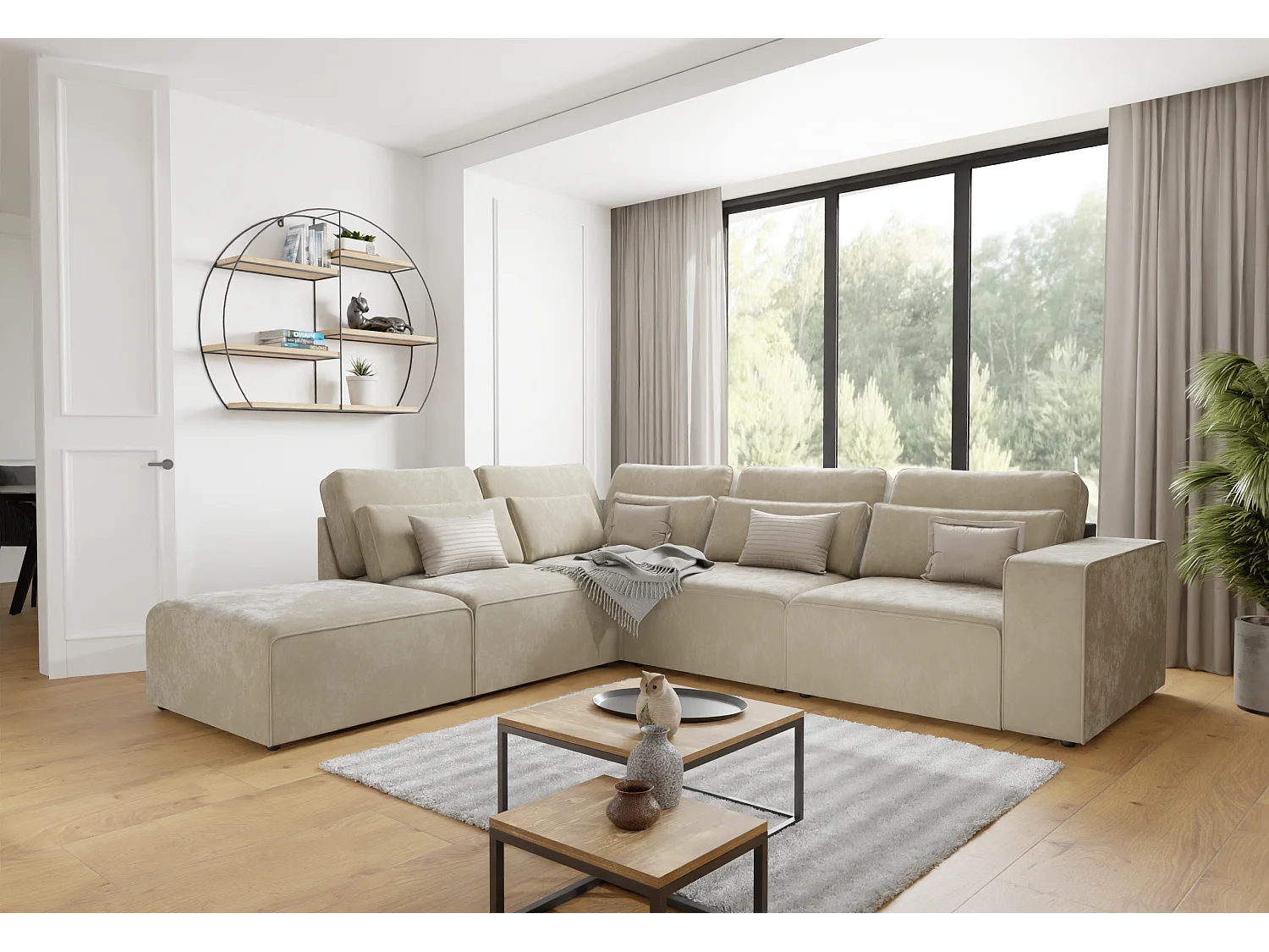 Dagmar Modulare Ecksofa in Samt-Stoff mit Rücken und Lendenkissen