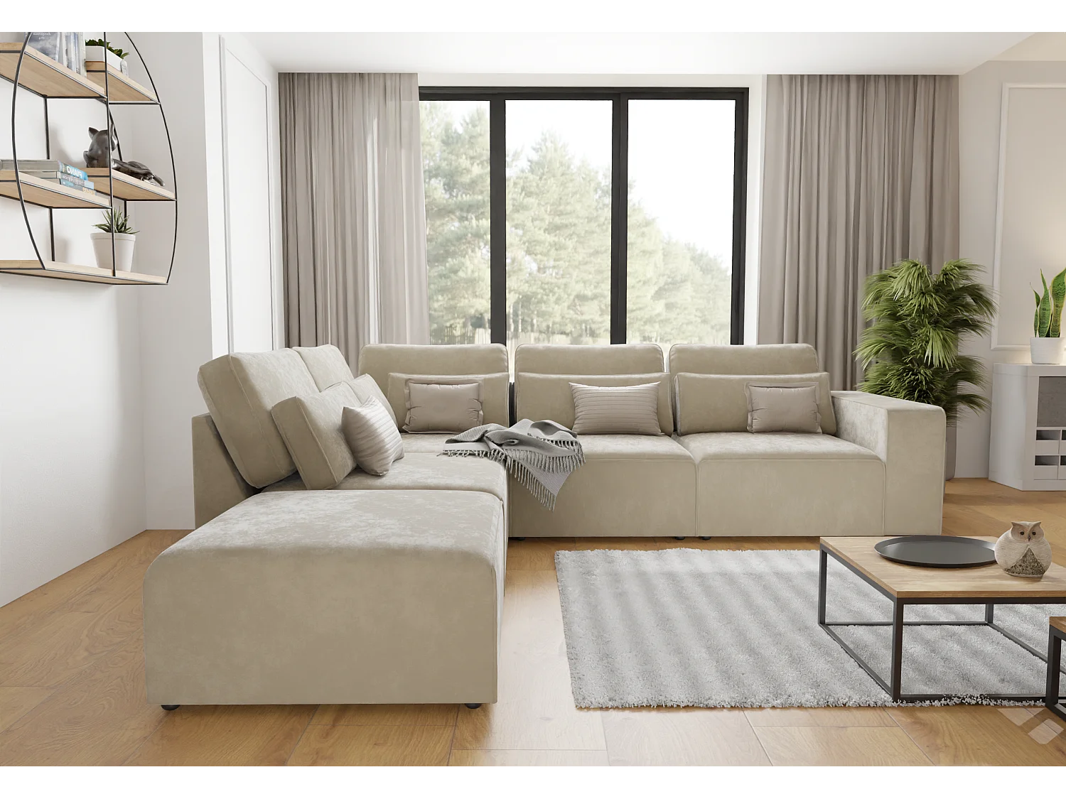 Dagmar Modulare Ecksofa in Samt-Stoff mit Rücken und Lendenkissen