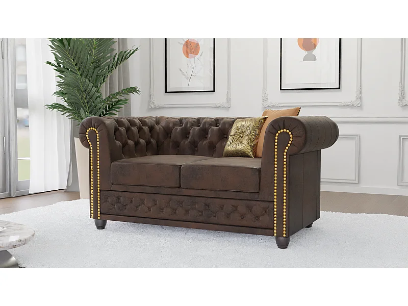 Selena 2-Sitzer Chesterfield Sofa Vintage Optik Microfaser