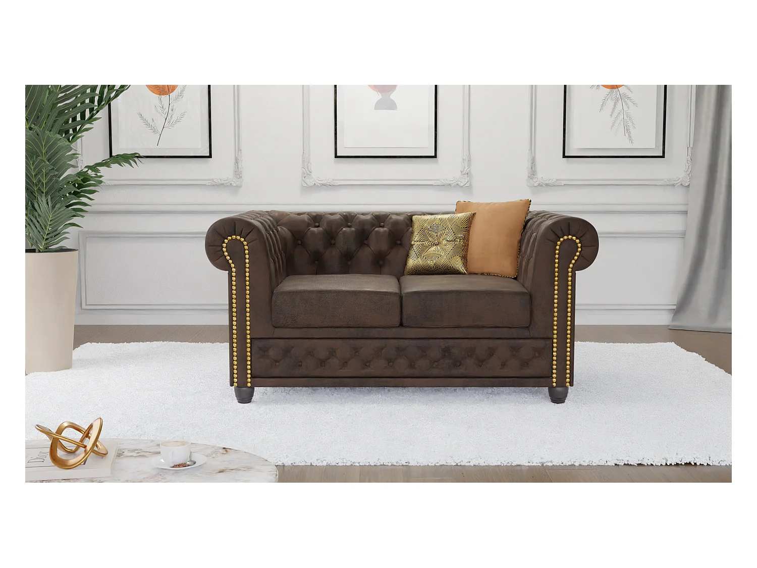 Selena 2-Sitzer Chesterfield Sofa Vintage Optik Microfaser