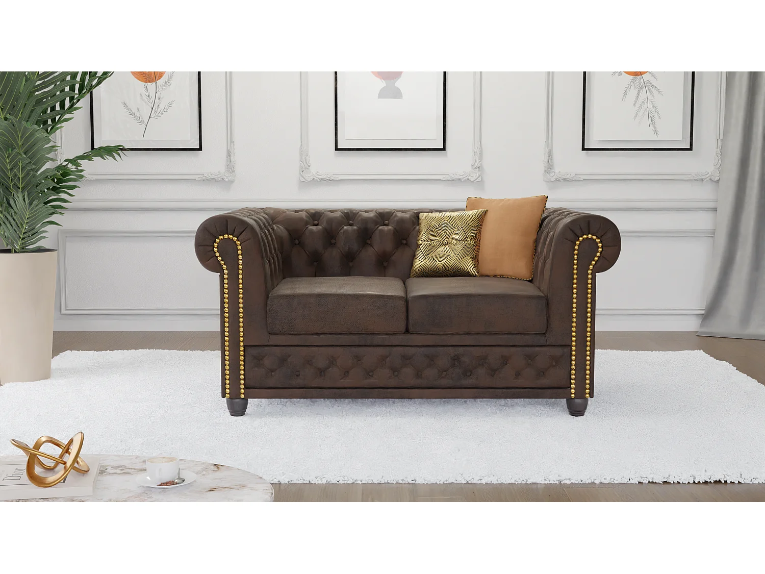 Selena 2-Sitzer Chesterfield Sofa Vintage Optik Microfaser