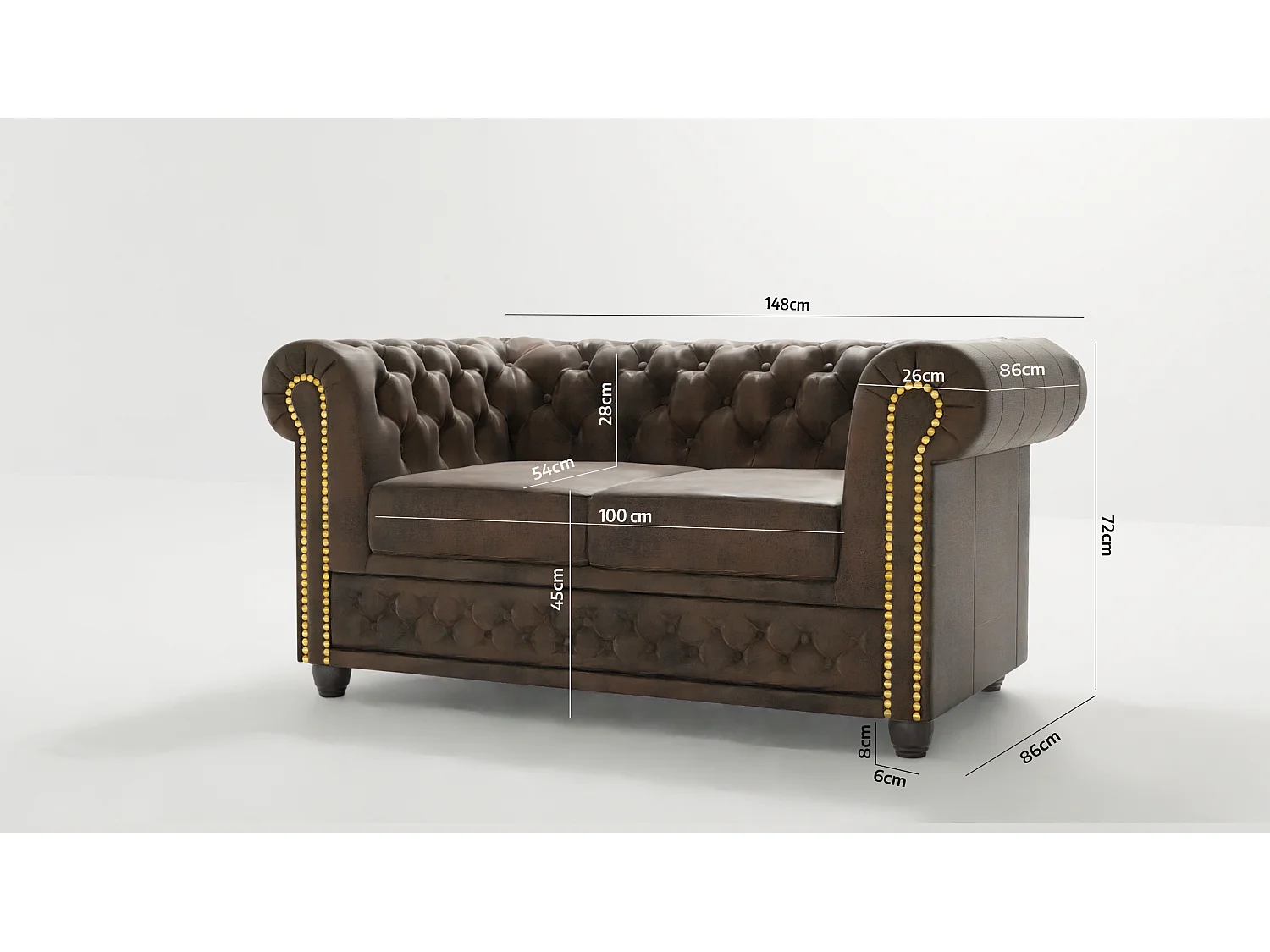 Selena 2-Sitzer Chesterfield Sofa Vintage Optik Microfaser