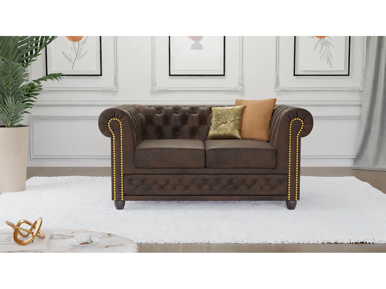 Selena 2-Sitzer Chesterfield Sofa Vintage Optik Microfaser