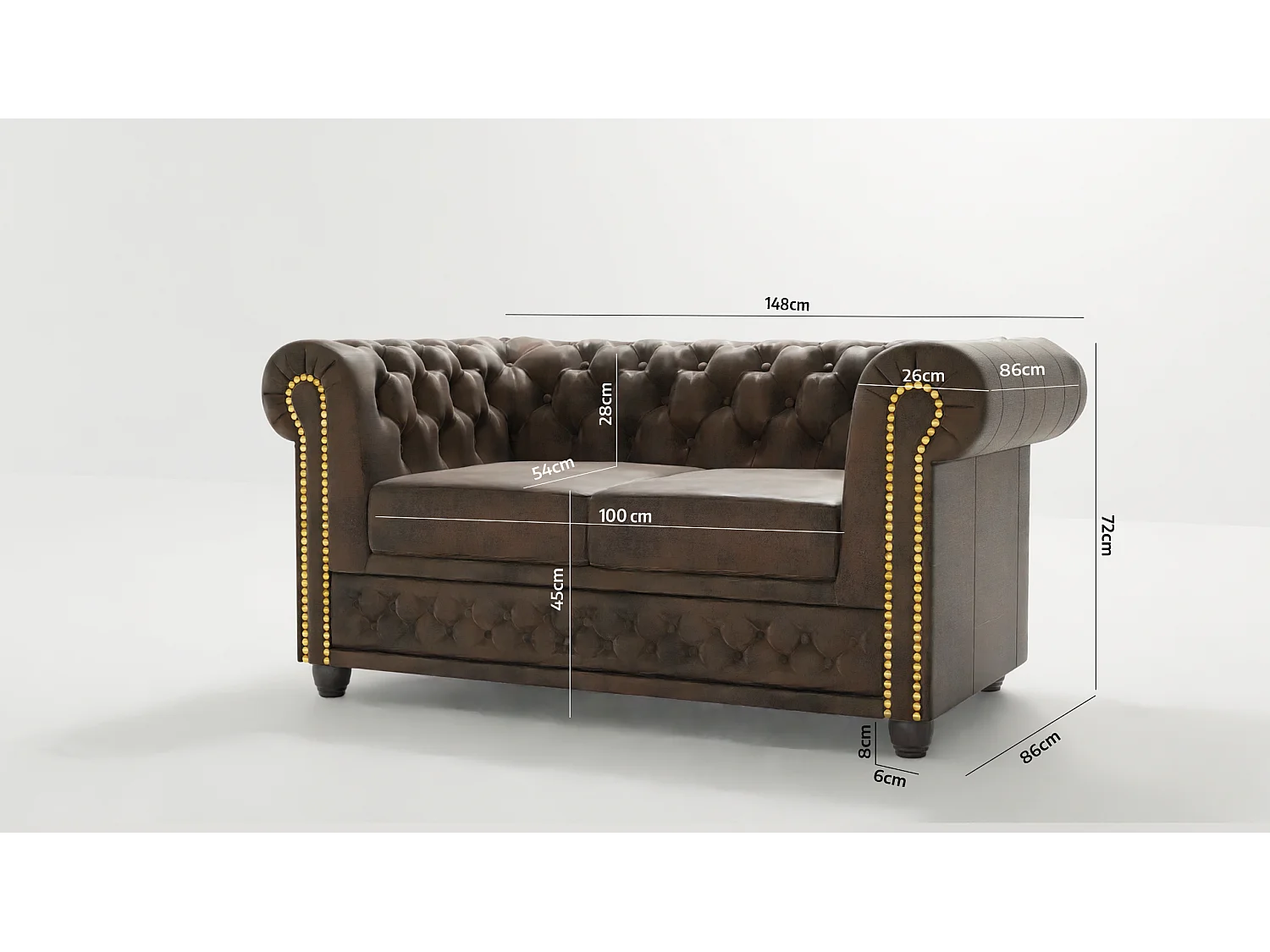 Selena 2-Sitzer Chesterfield Sofa Vintage Optik Microfaser