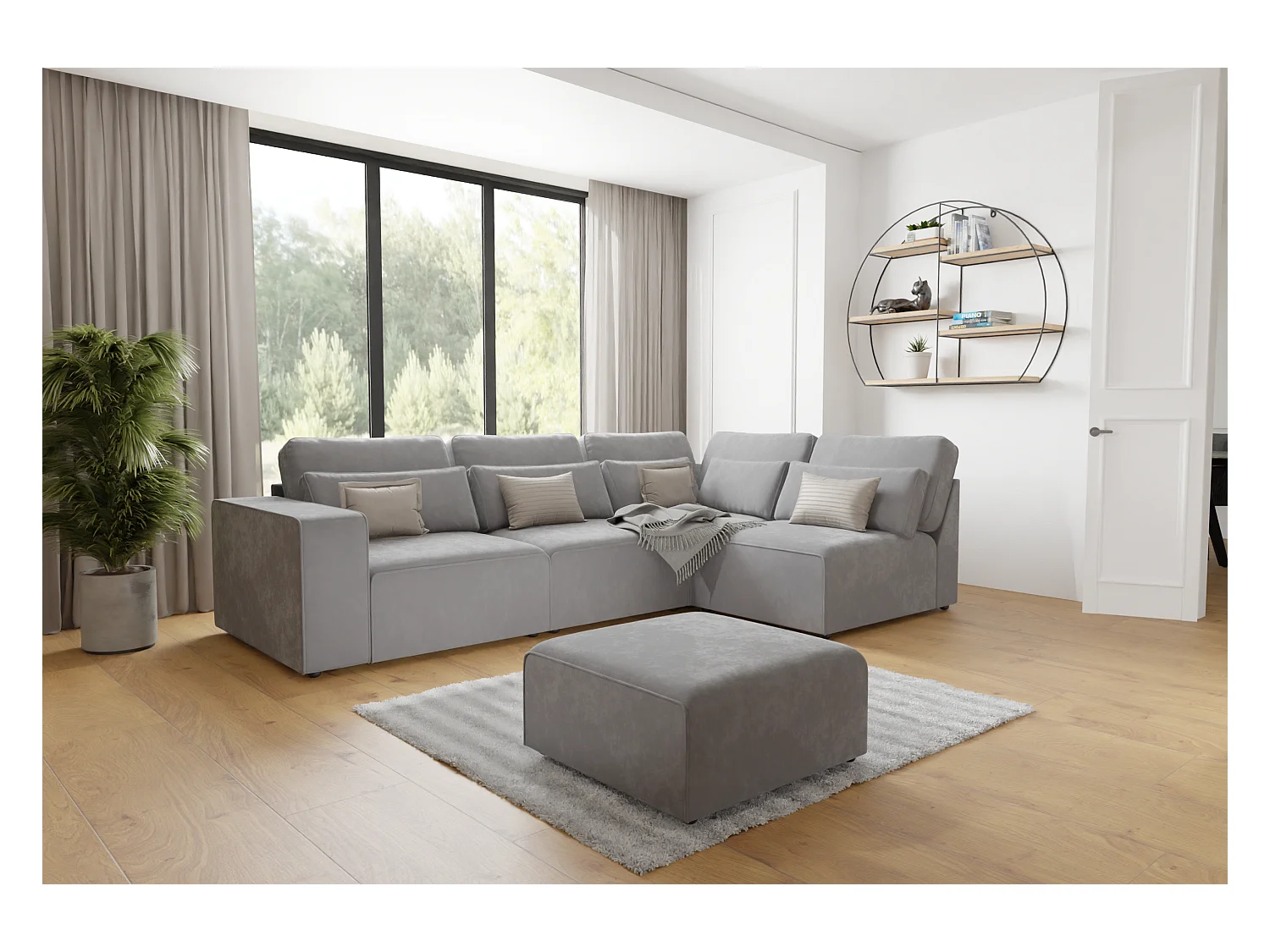 Dagmar Modulare Ecksofa in Samt-Stoff mit Rücken und Lendenkissen