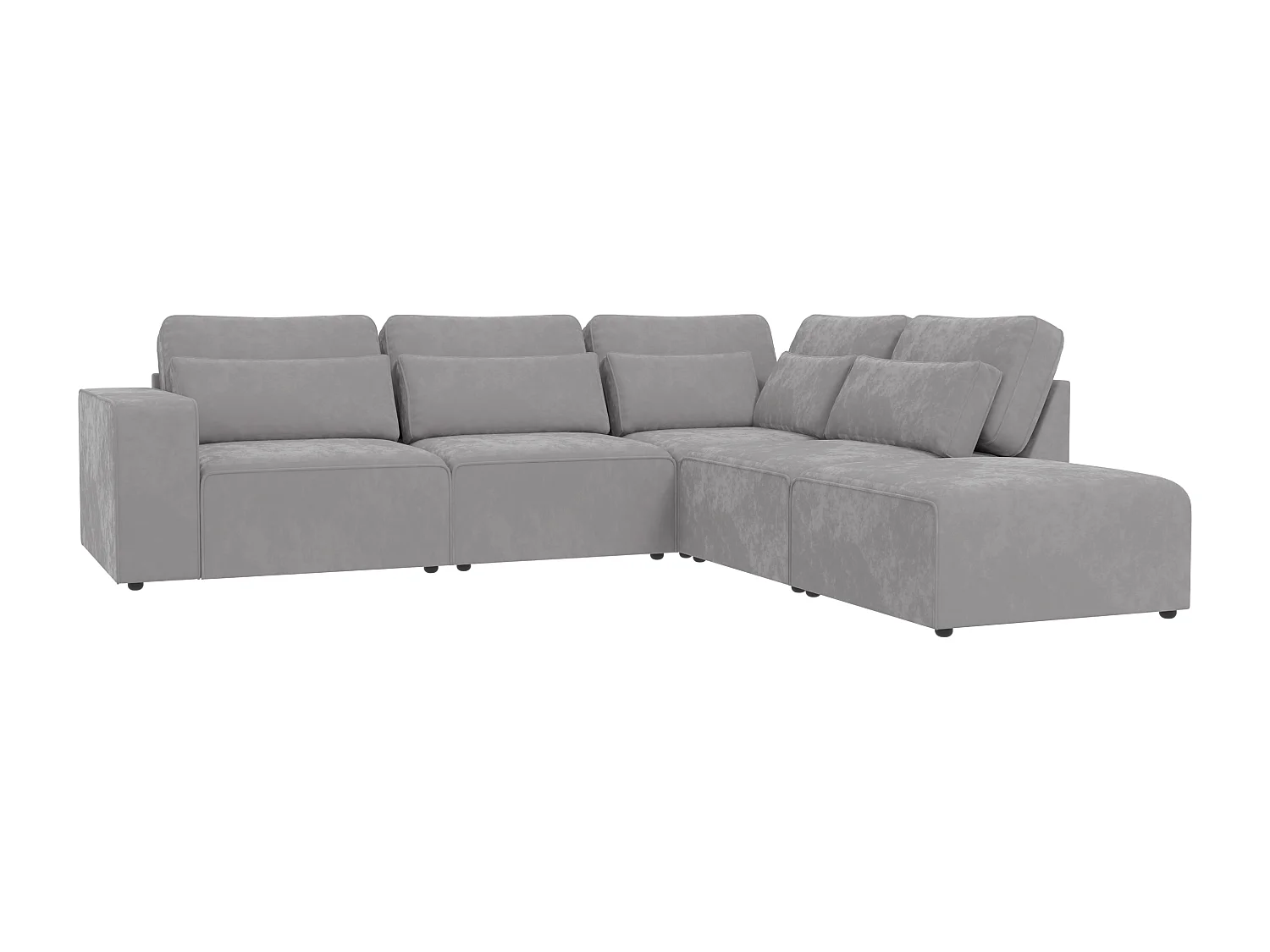 Canapé d’angle modulaire en velours avec coussins de dossier et lombaires Dagmar