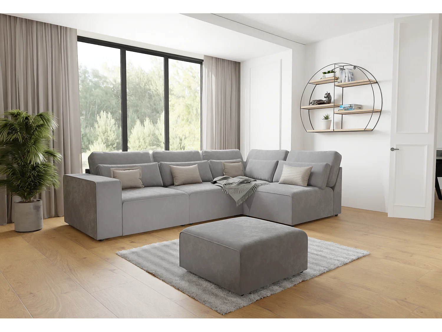 Dagmar Modulare Ecksofa in Samt-Stoff mit Rücken und Lendenkissen