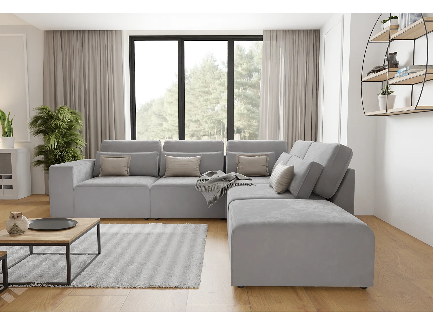 Dagmar Modulare Ecksofa in Samt-Stoff mit Rücken und Lendenkissen