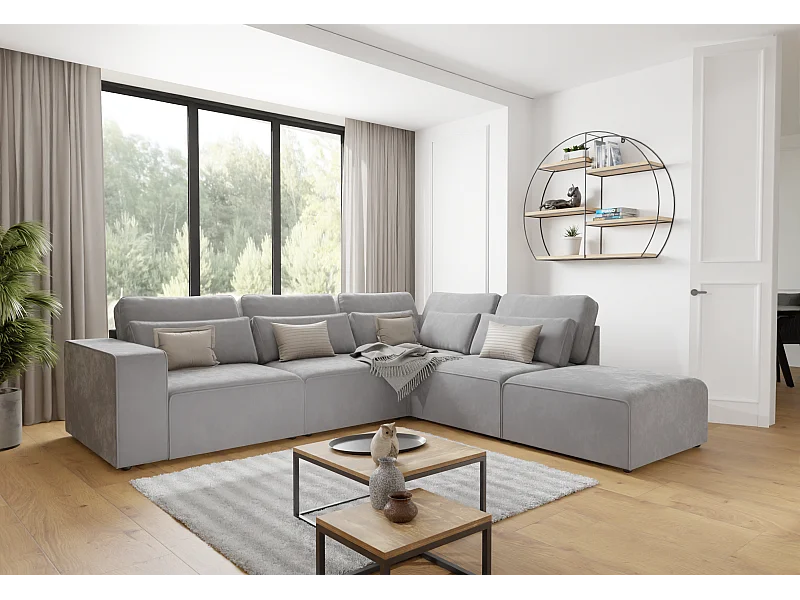 Dagmar Modulare Ecksofa in Samt-Stoff mit Rücken und Lendenkissen