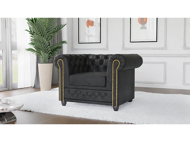 Selena Chesterfield Sessel Vintage Optik Microfaser