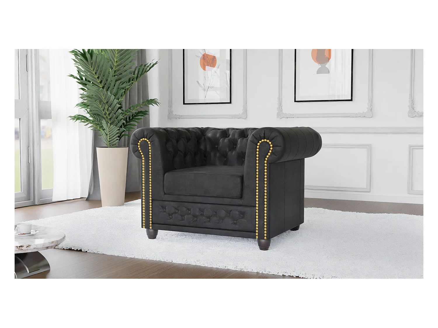 Selena Chesterfield Sessel Vintage Optik Microfaser