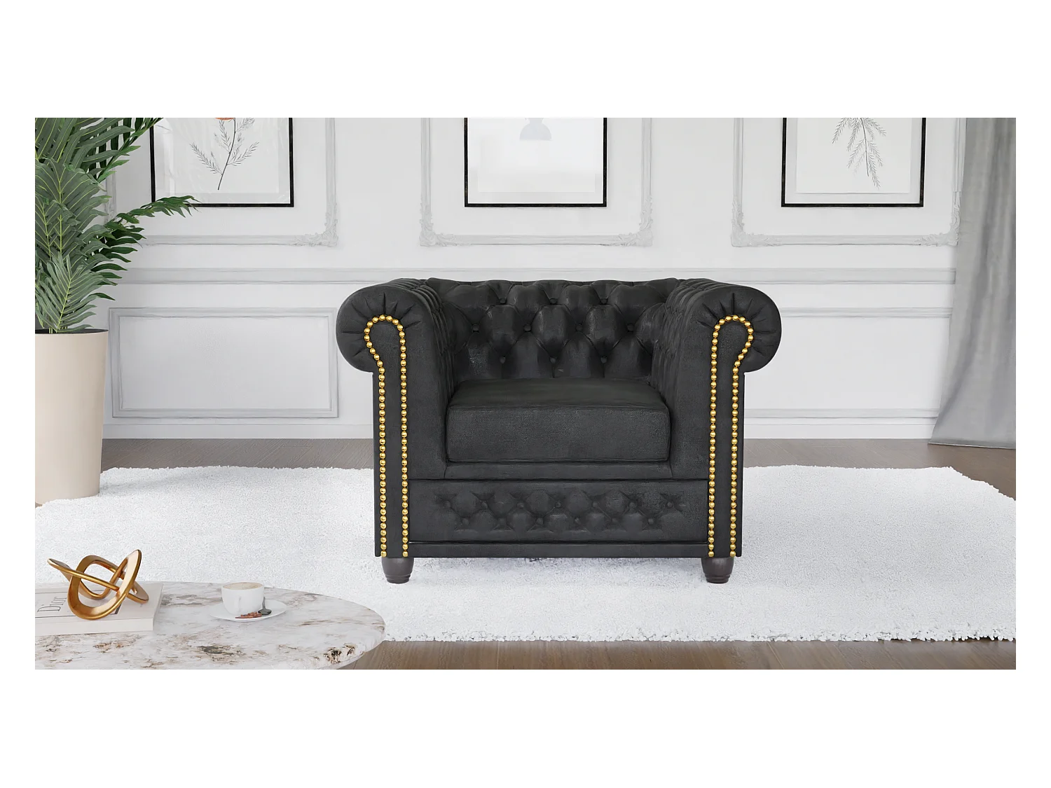 Selena Chesterfield Sessel Vintage Optik Microfaser