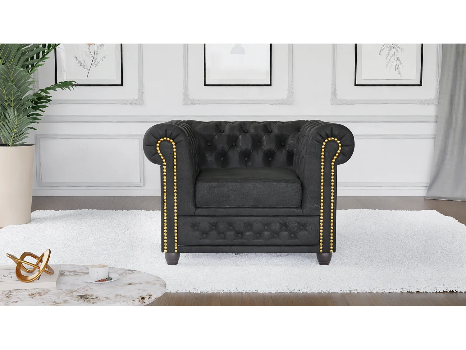 Selena Chesterfield Sessel Vintage Optik Microfaser