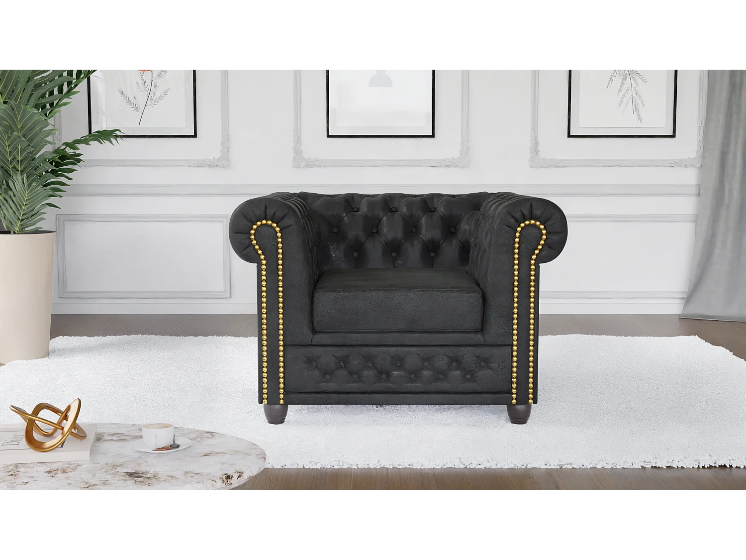 Selena Chesterfield Sessel Vintage Optik Microfaser