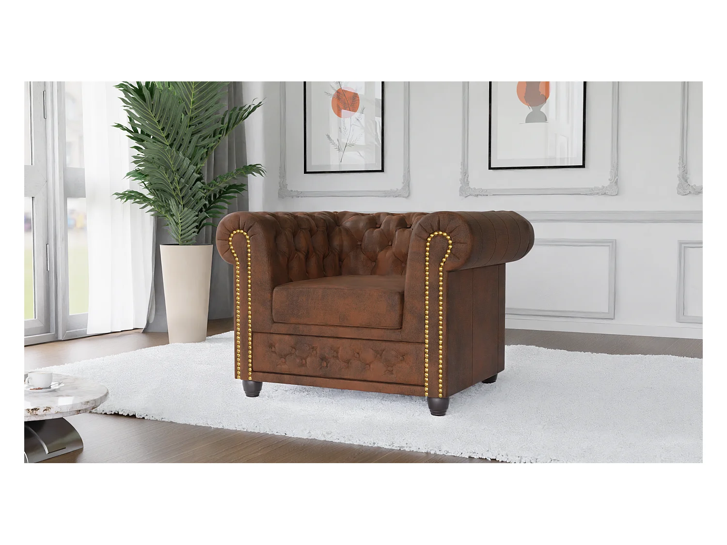 Selena Chesterfield Sessel Vintage Optik Microfaser