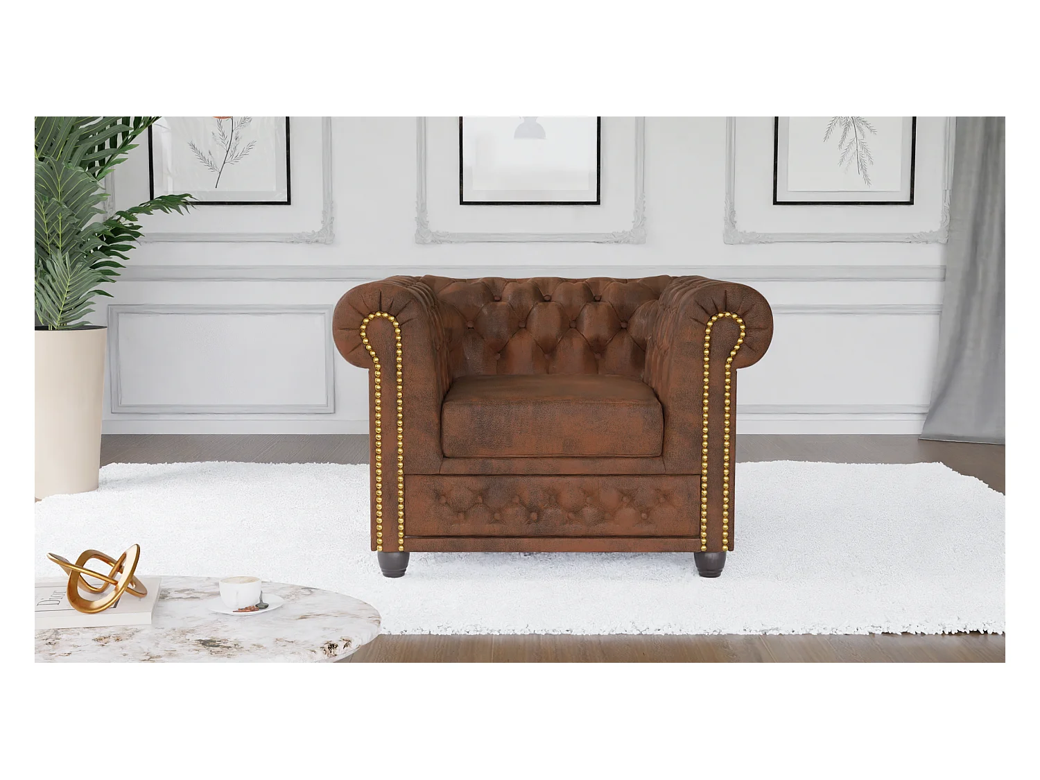 Selena Chesterfield Sessel Vintage Optik Microfaser