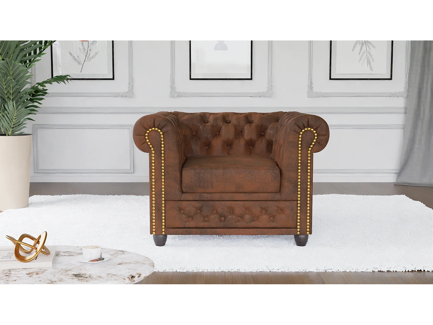 Selena Chesterfield Sessel Vintage Optik Microfaser