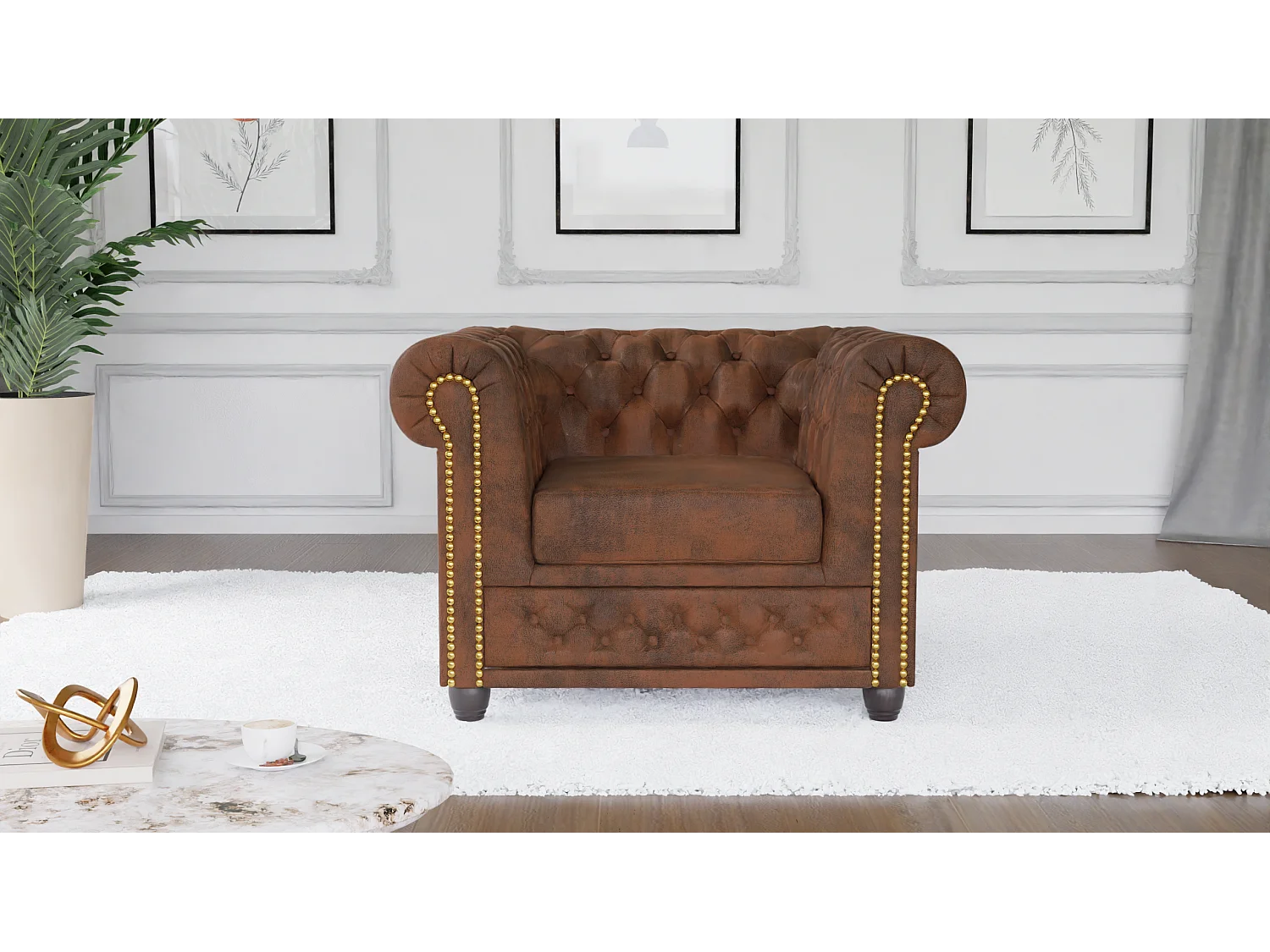 Selena Chesterfield Sessel Vintage Optik Microfaser