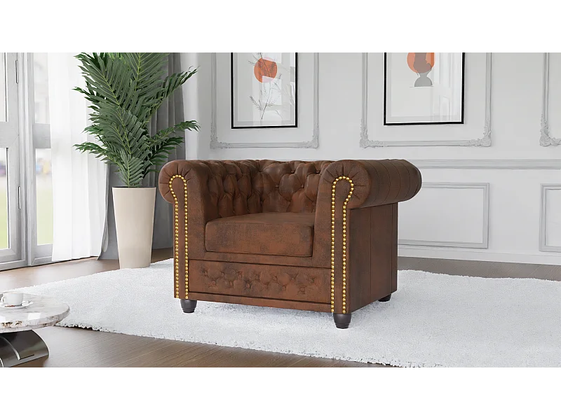 Selena Chesterfield Sessel Vintage Optik Microfaser