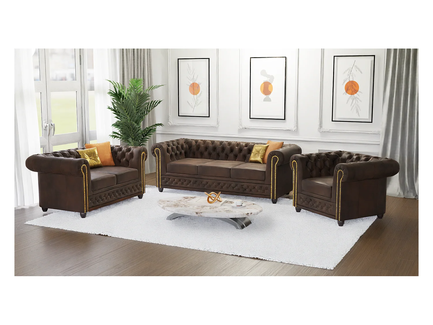 Chesterfield Selena Polstergarnitur mit Schlaffunktion 3+2+1 Vintage Optik Microfaser