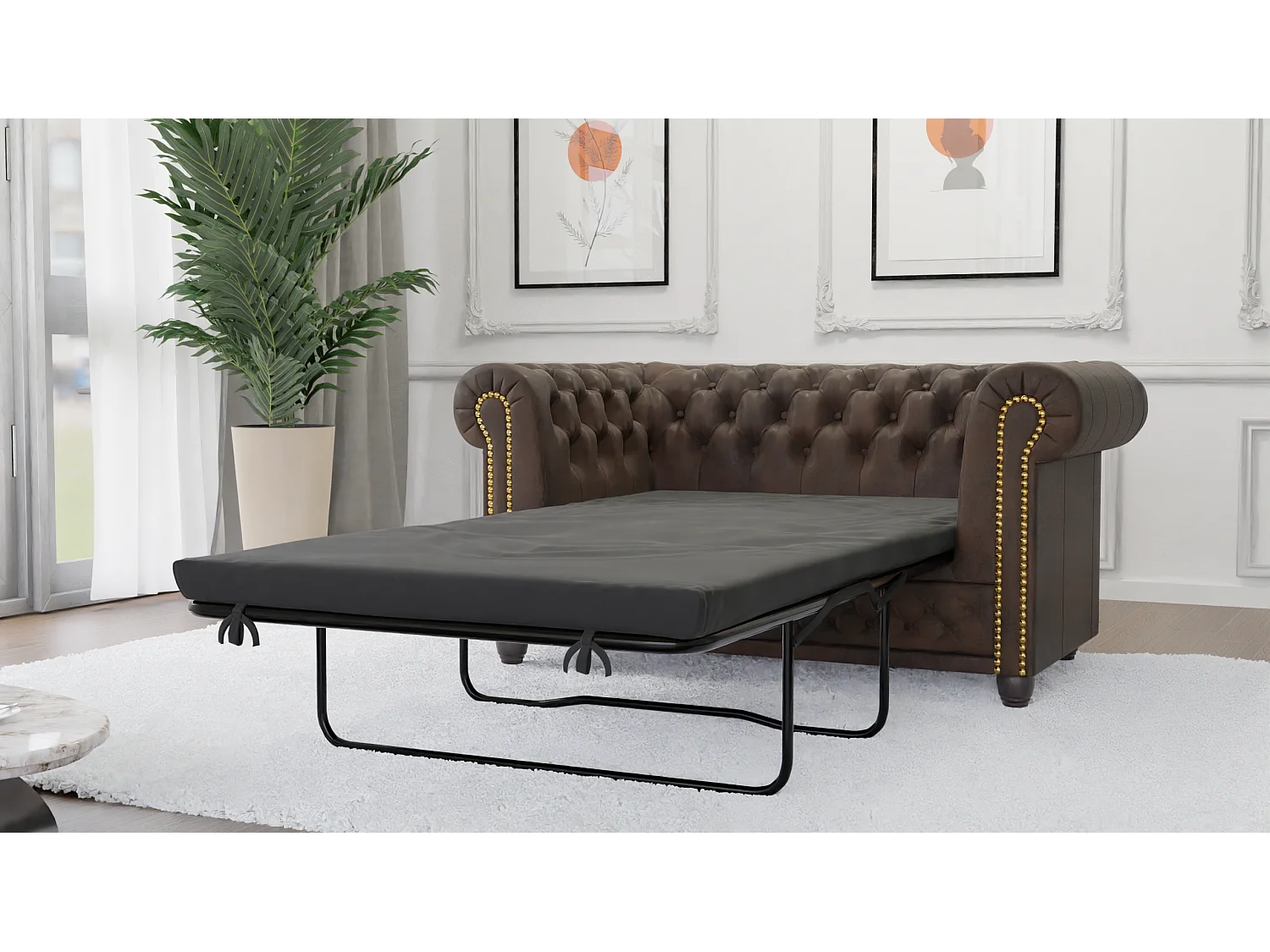 Chesterfield Selena Polstergarnitur mit Schlaffunktion 3+2+1 Vintage Optik Microfaser