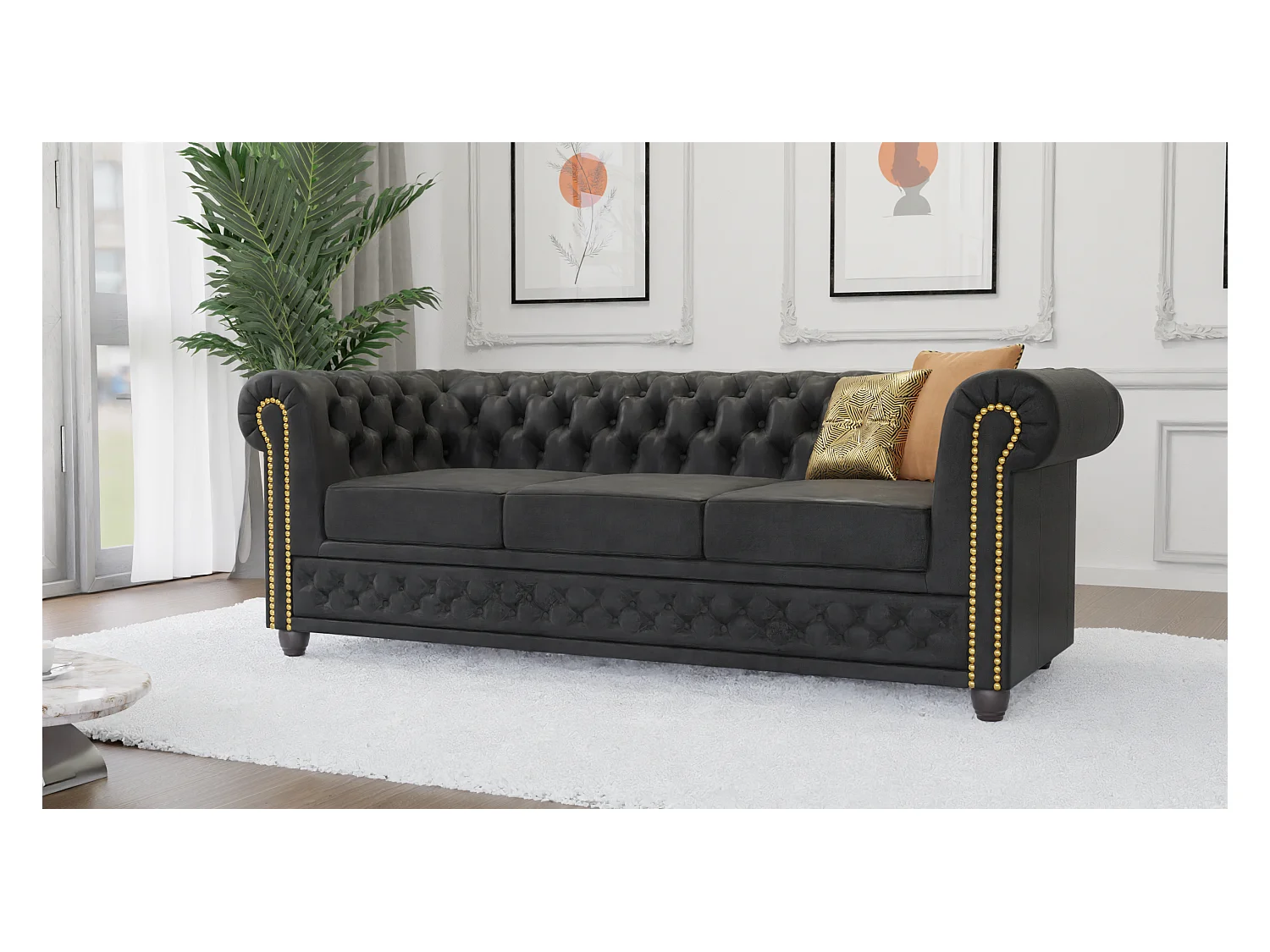 Chesterfield Selena Polstergarnitur mit Schlaffunktion 3+2+1 Vintage Optik Microfaser