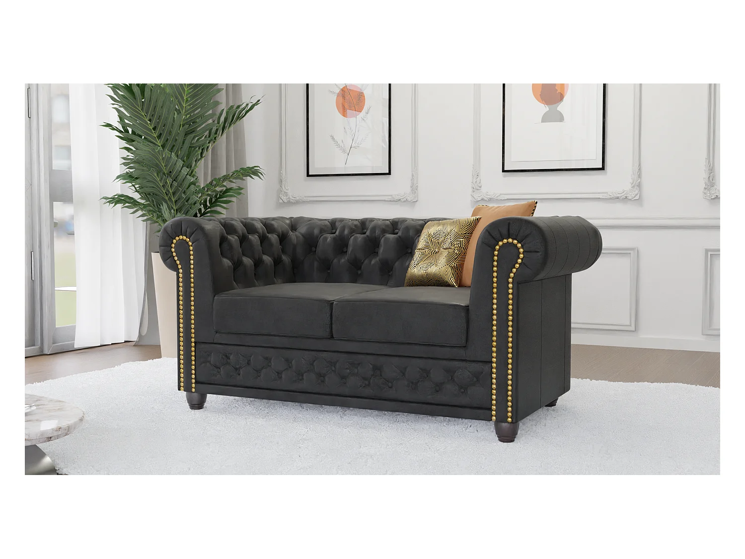 Chesterfield Selena Polstergarnitur mit Schlaffunktion 3+2+1 Vintage Optik Microfaser