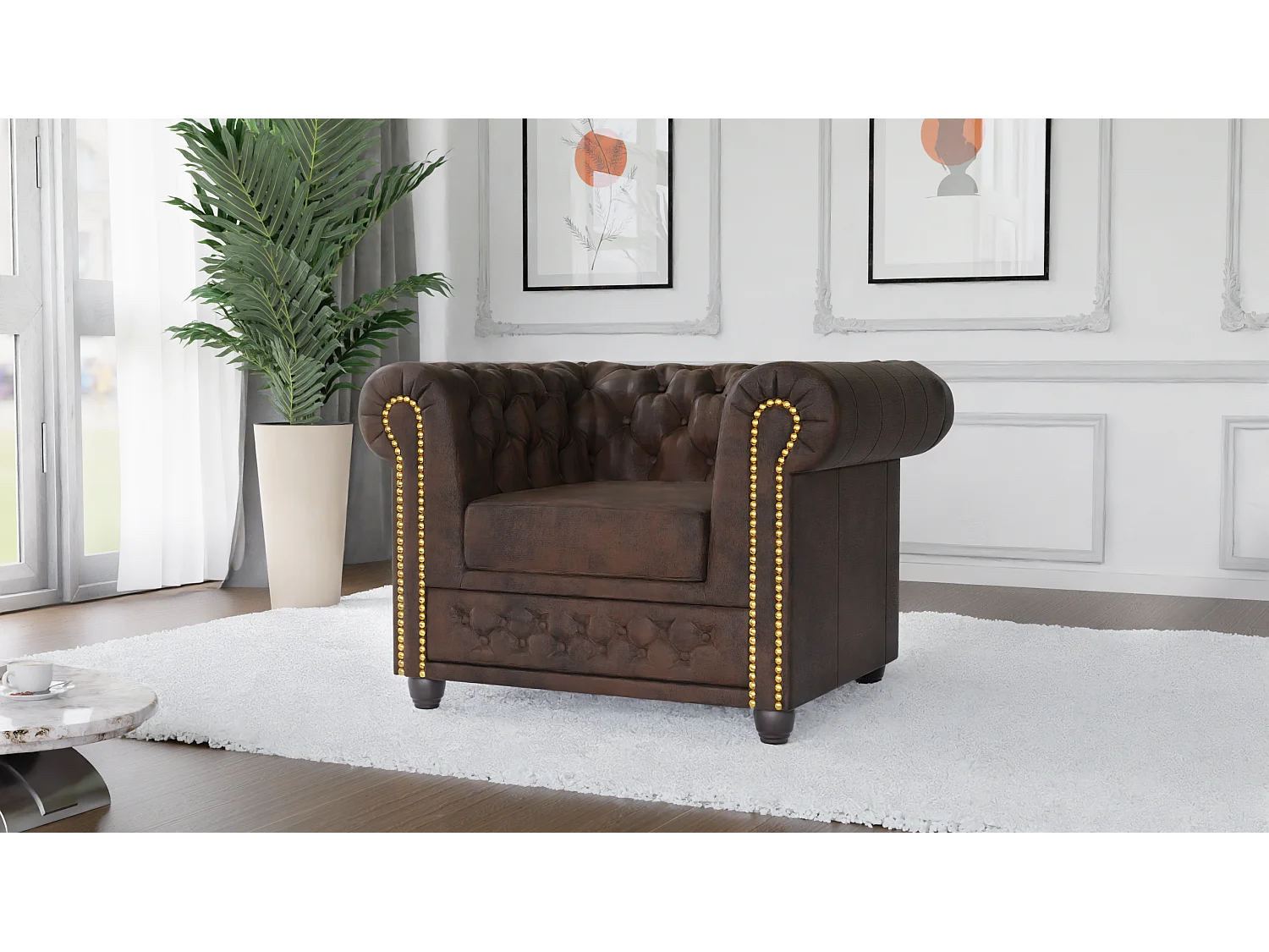 Chesterfield Selena Polstergarnitur mit Schlaffunktion 3+2+1 Vintage Optik Microfaser