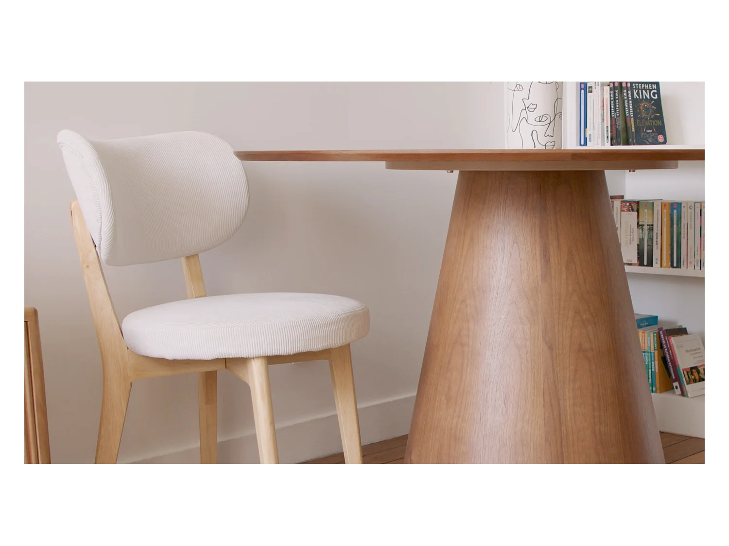 Zestaw 6 krzeseł ze sztruksu i drewna kauczukowego - Biały - TORIEL