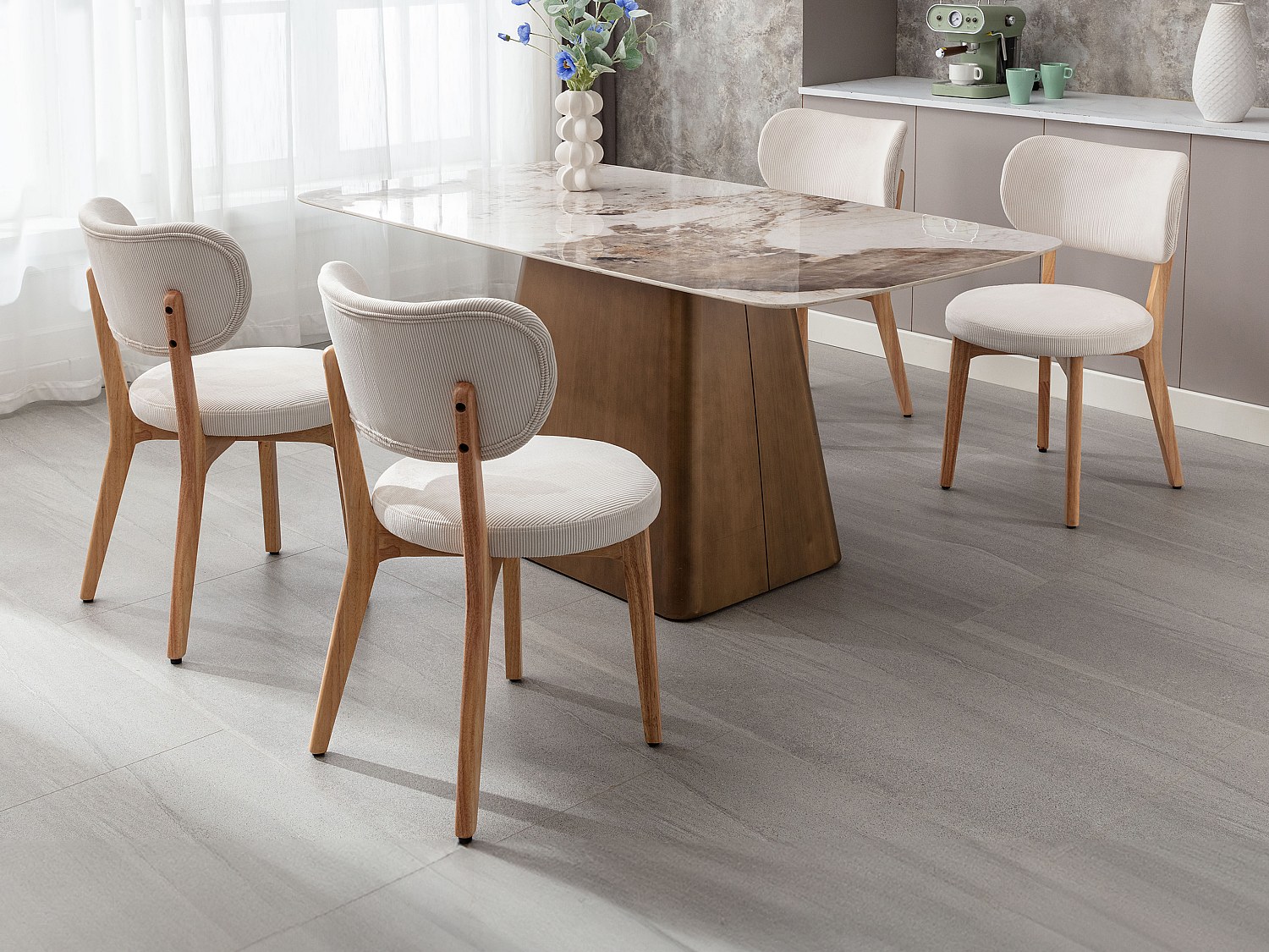 Stuhl 6er-Set - Cord & Kautschukholz - Weiß - TORIEL günstig online kaufen