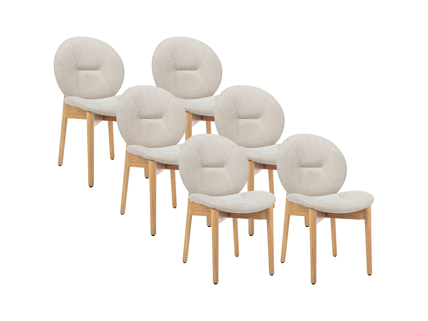 Lot de 6 chaises en tissu et bois d'hévéa - Beige - ISADIO