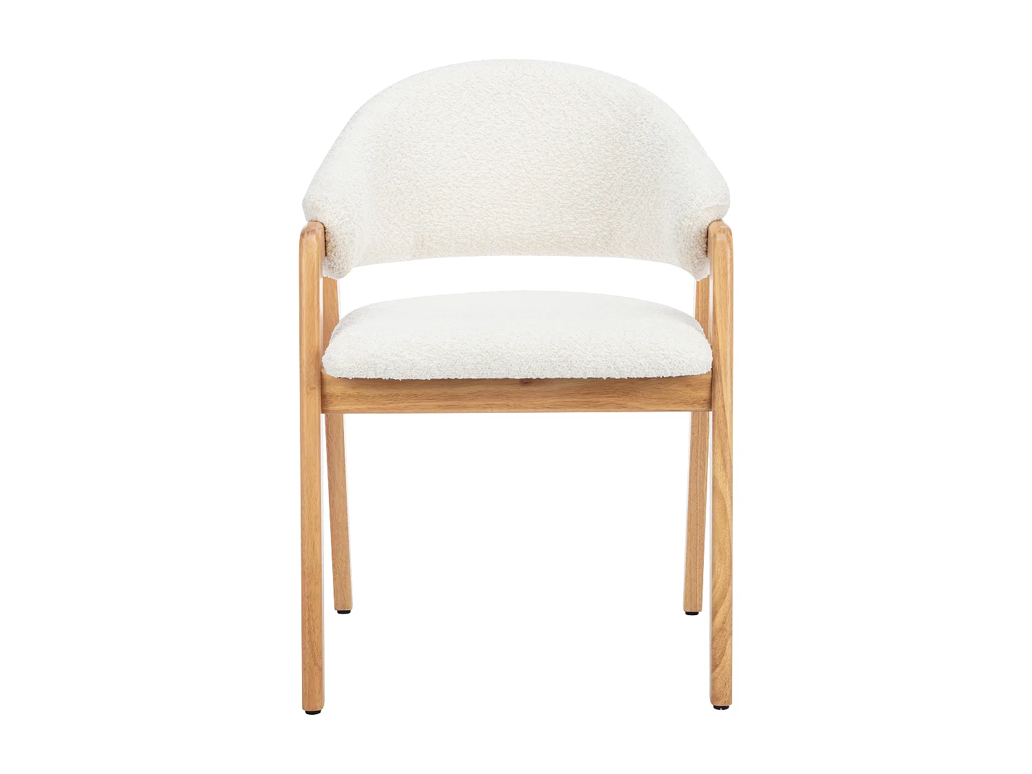 Lot de 6 chaises avec accoudoirs en tissu bouclette et bois d'hévéa - Blanc et naturel - SOLUNA