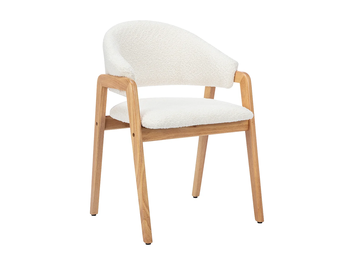 Lot de 6 chaises avec accoudoirs en tissu bouclette et bois d'hévéa - Blanc et naturel - SOLUNA