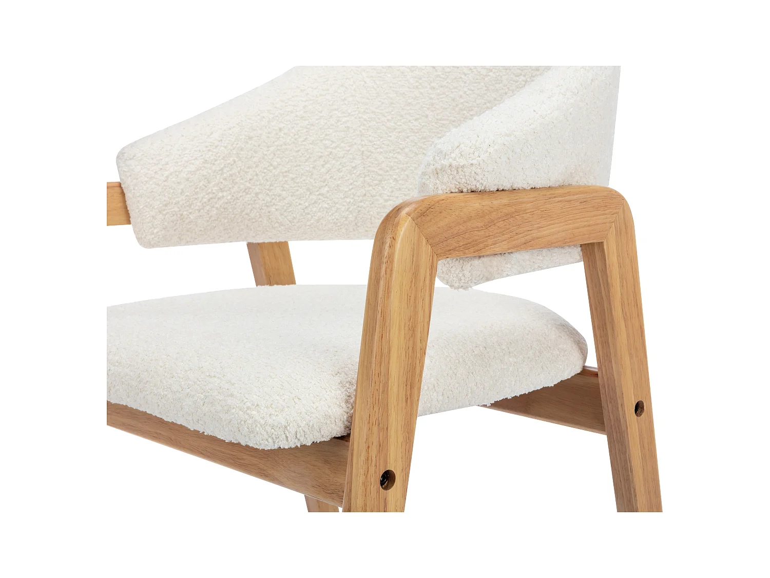 Conjunto de 6 cadeiras com apoios de braço tecido bouclé e madeira de hévea branco - SOLUNA