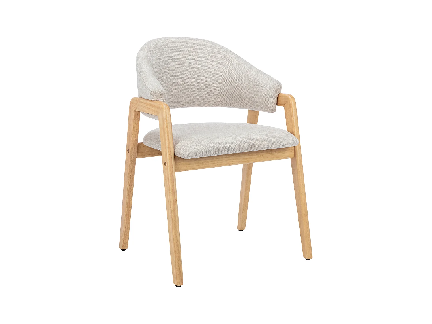 Lote de 6 sillas con reposabrazos de tela y madera de hevea - Beige - SOLUNA