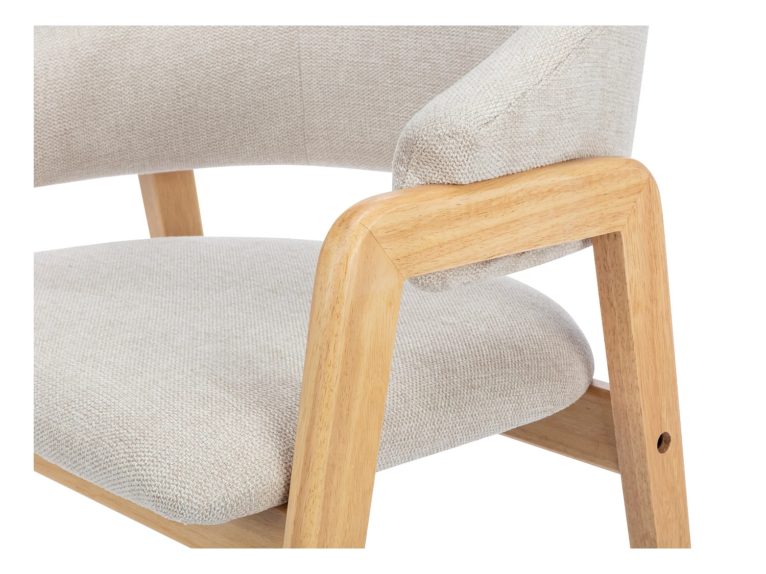 Lote de 6 sillas con reposabrazos de tela y madera de hevea - Beige - SOLUNA