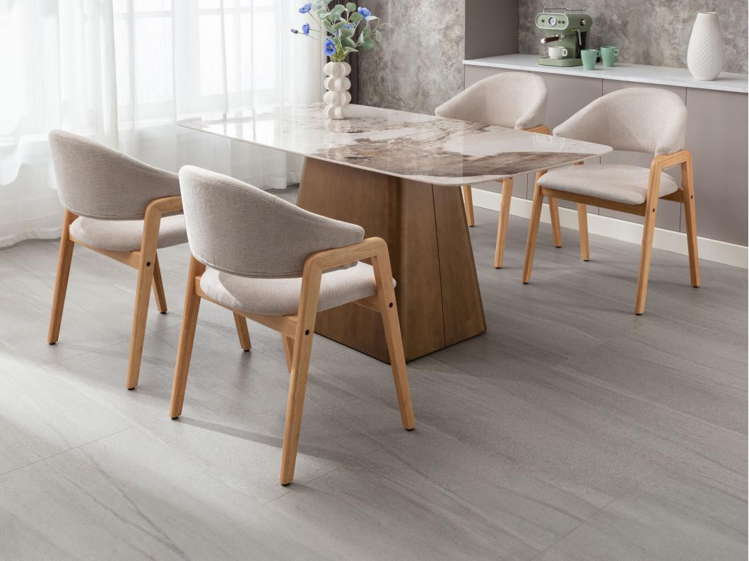Lot de 6 chaises avec accoudoirs en tissu et bois d'hévéa - Beige et Naturel - SOLUNA