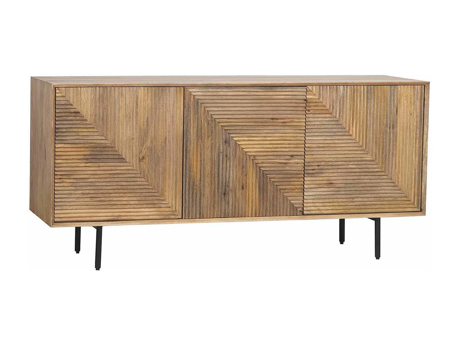 Buffet bas bois sculpté motif géométrique 3P | Manguier Maglan