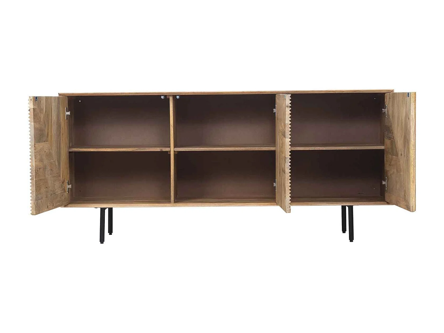 Buffet bas bois sculpté motif géométrique 3P | Manguier Maglan
