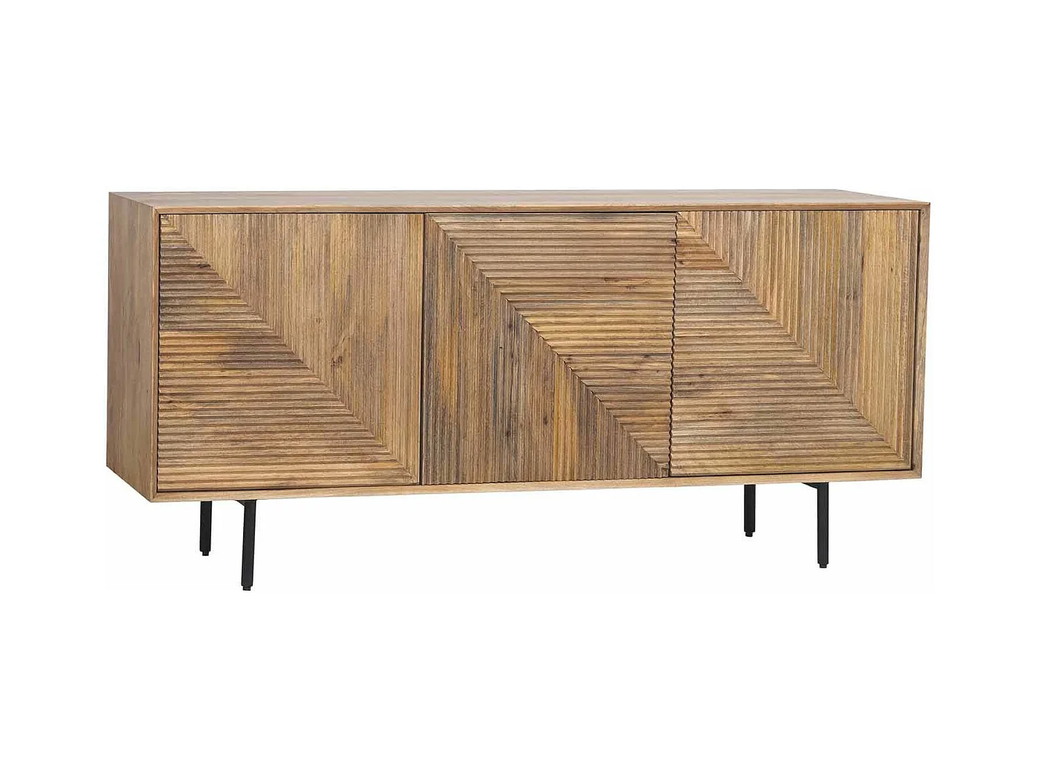 Buffet bas bois sculpté motif géométrique 3P | Manguier Maglan