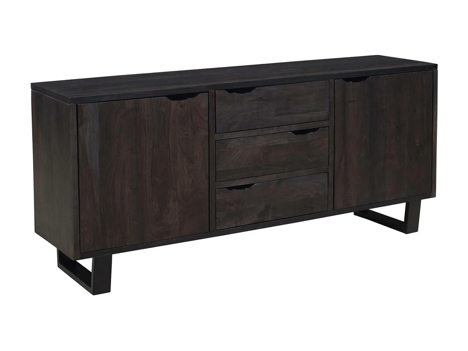 Buffet 2 portes 3 tiroirs en acacia massif et métal | Acacia Black Forest