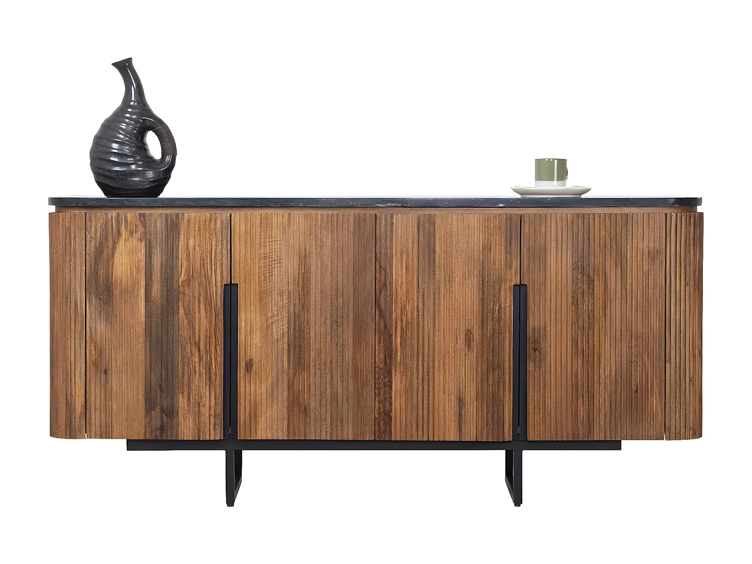 Buffet bois 4P plateau marbre noir | Manguier Kfir