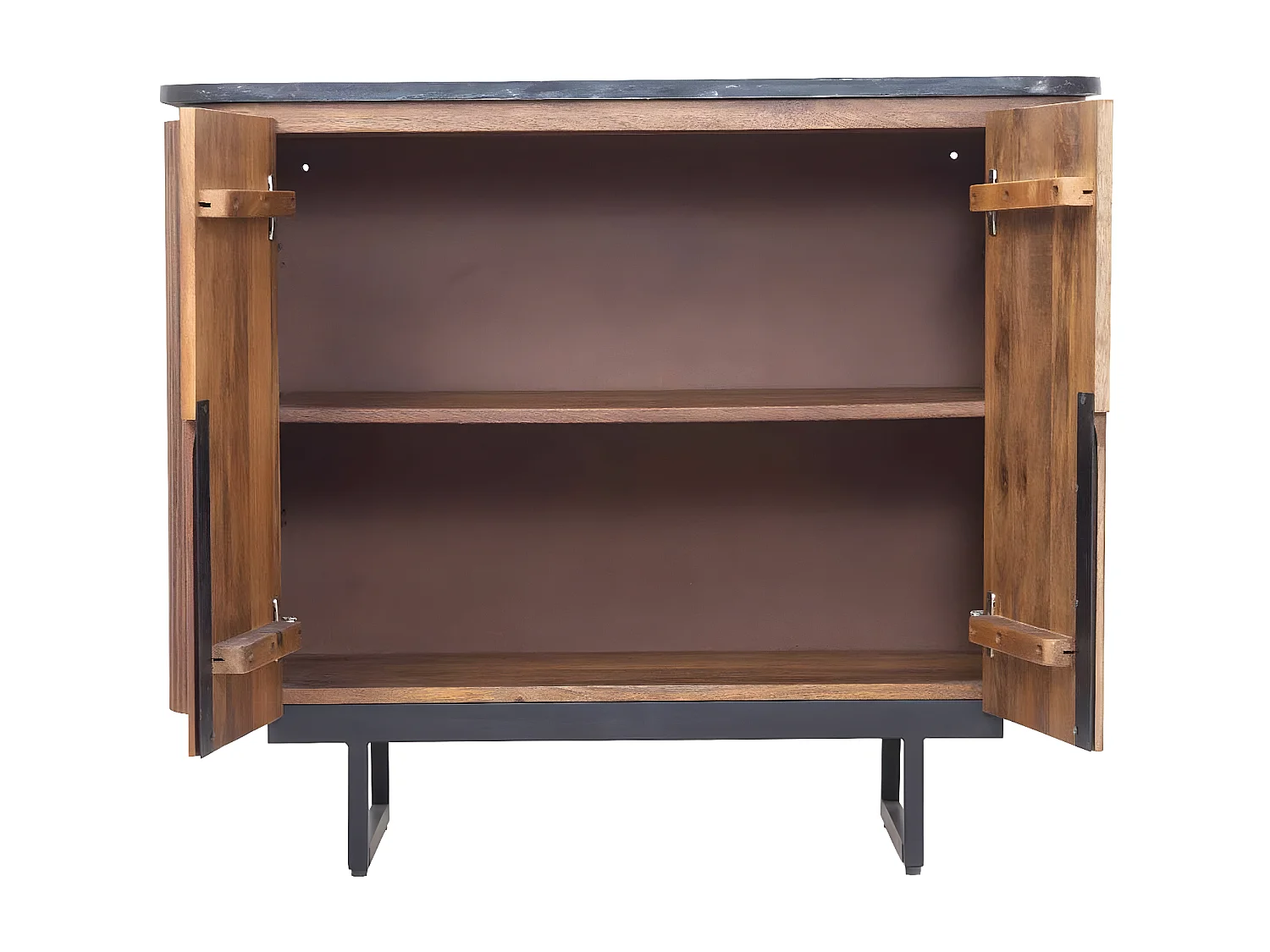 Petit buffet bois 2P plateau marbre noir | Manguier Kfir