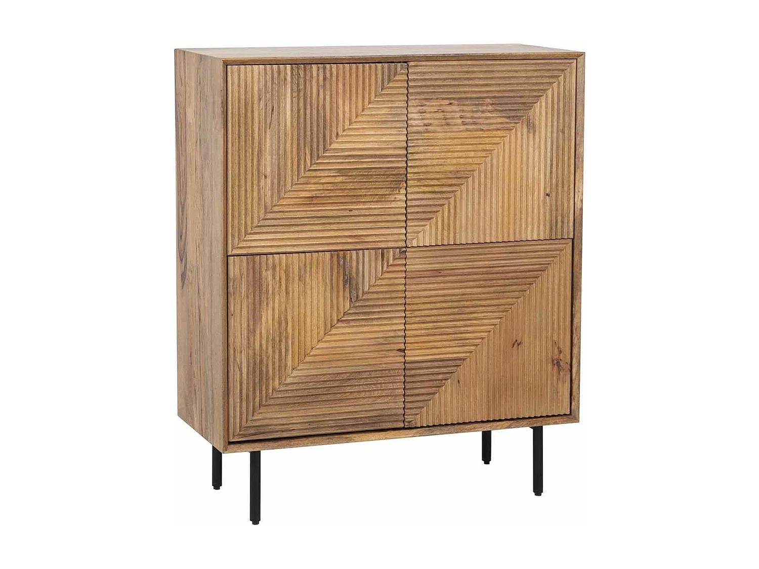 Buffet haut bois sculpté motif géométrique 4P | Manguier Maglan