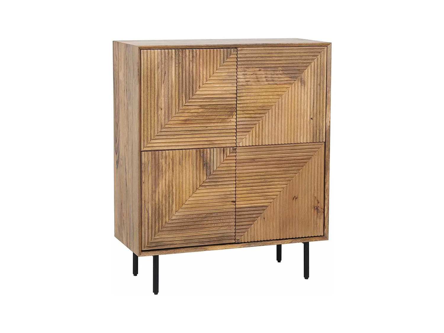 Buffet haut bois sculpté motif géométrique 4P | Manguier Maglan