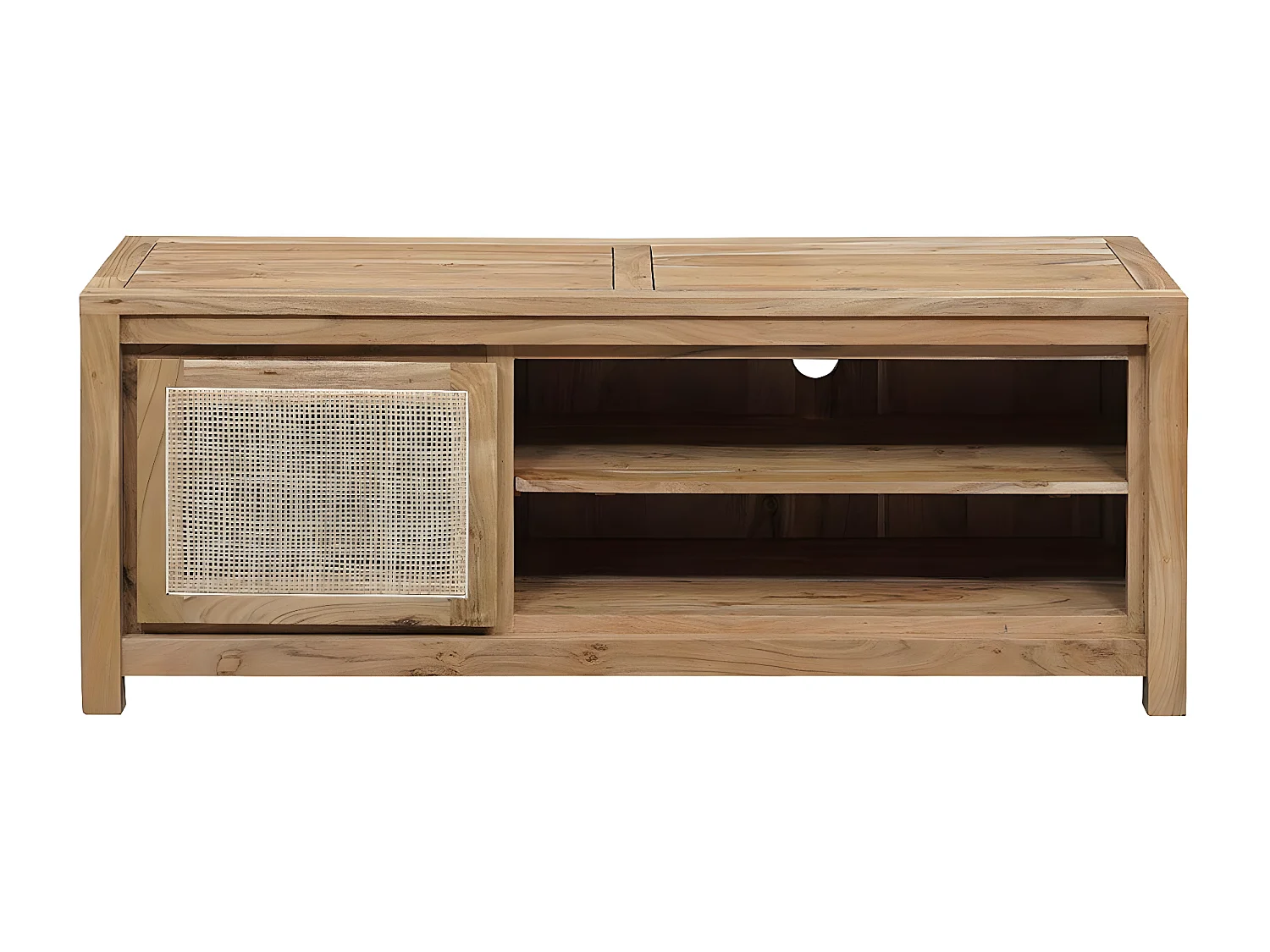 Petit meuble Tv bois nature porte cannage | Acacia Tatoo II