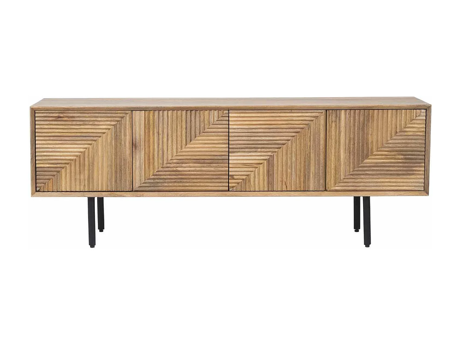 Meuble Tv bois sculpté motif géométrique 4P | Manguier Maglan