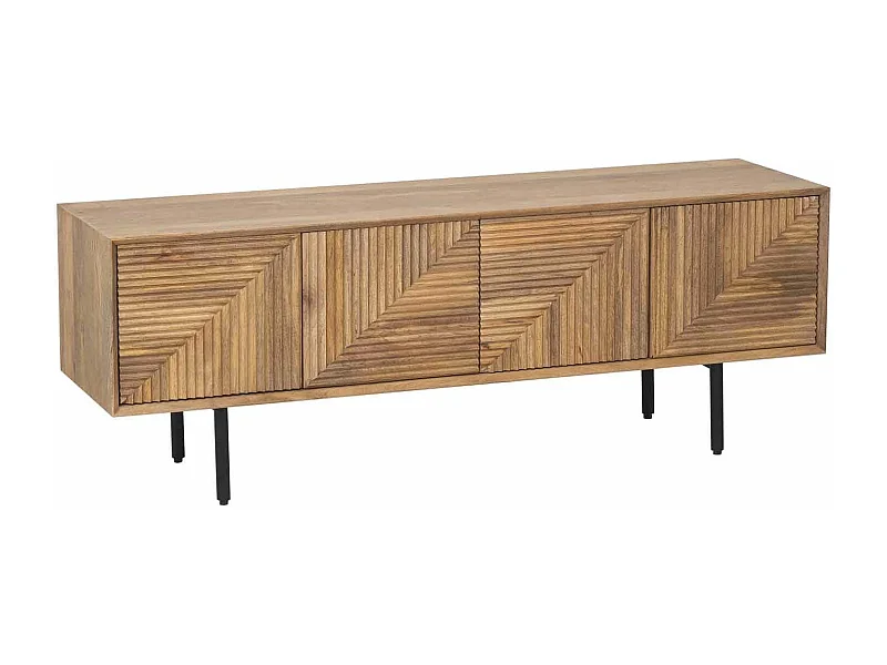 Meuble Tv bois sculpté motif géométrique 4P | Manguier Maglan